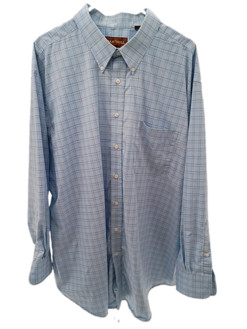 Oak Hill Shirt Mens 2XL Big Blue Plaid Check Business Casual Button Up Cotton